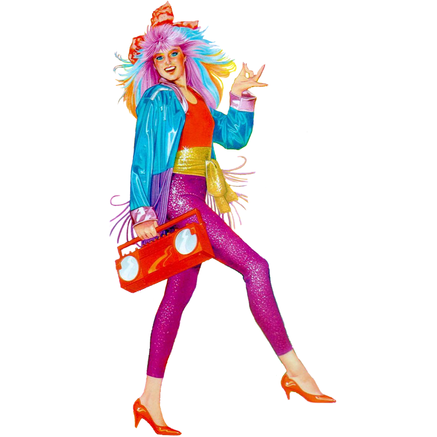 Colorful character with a boombox on a white background